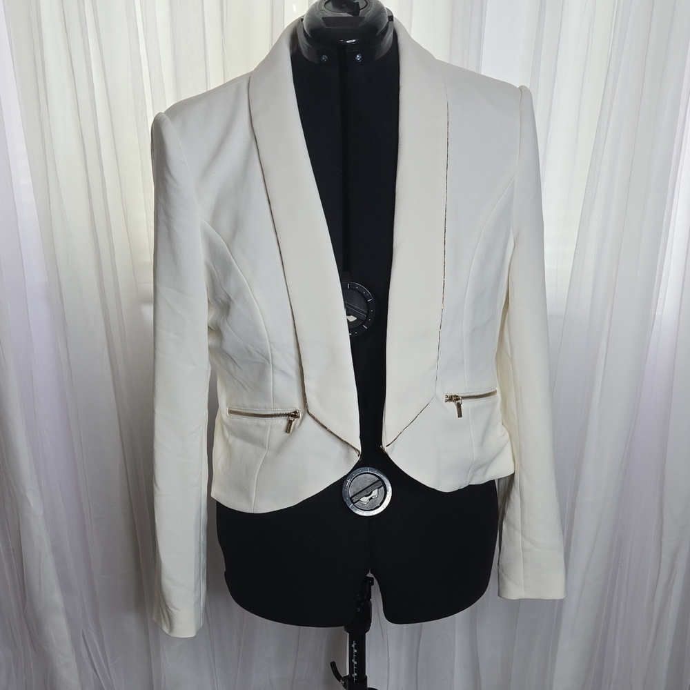 Bebe Cream Women's Blazer with Zipper Accents